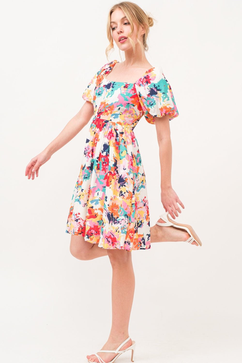 And The Why Square Neck Puff Sleeve Floral Dress - Dashno's Daily Blessings BoutiqueDresses