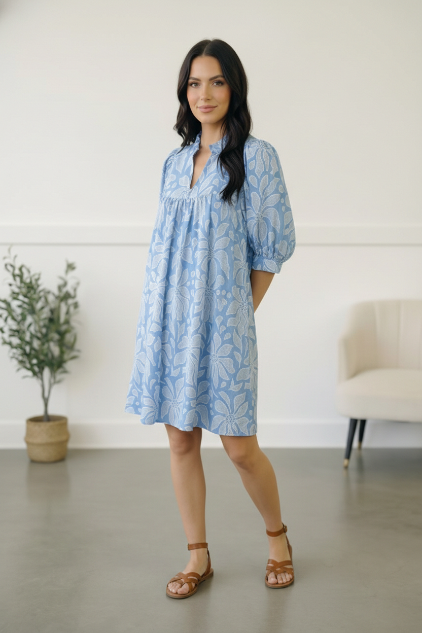 Garden at the Harbor Blue Dress