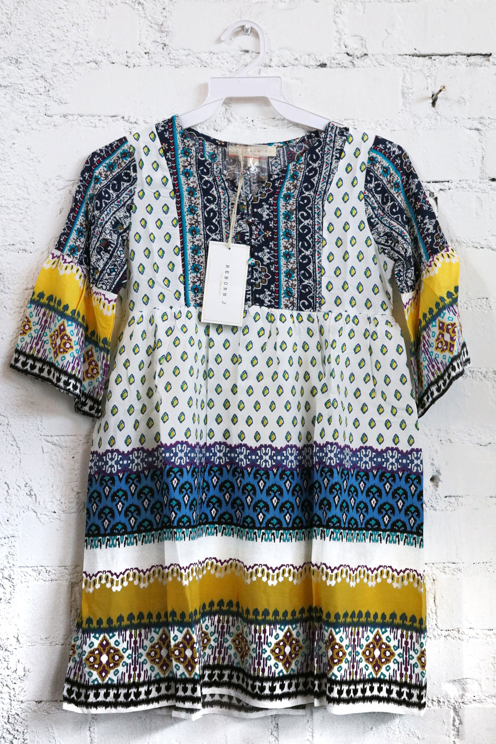 Kids Sunny Days Navy Boho Print 3/4 Sleeve Dress