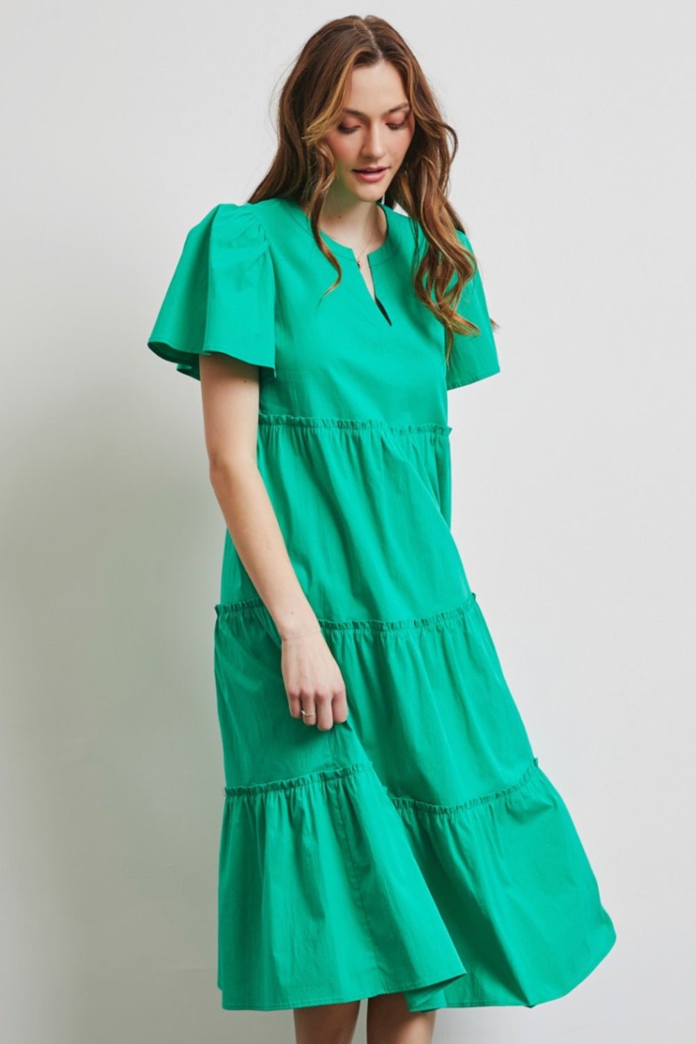 HEYSON Full Size Cotton Poplin Ruffled Tiered Midi Dress - Dashno's Daily Blessings Boutique