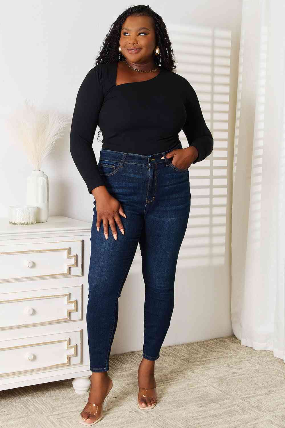 Basic Bae Asymmetrical Neck Long Sleeve Top - Dashno's Daily Blessings Boutique