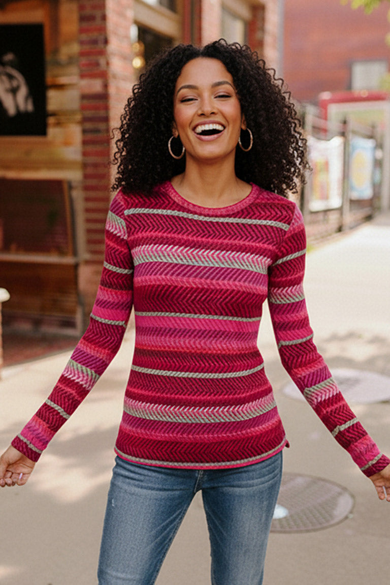 Keep Me Guessing Magenta Herringbone Long Sleeve