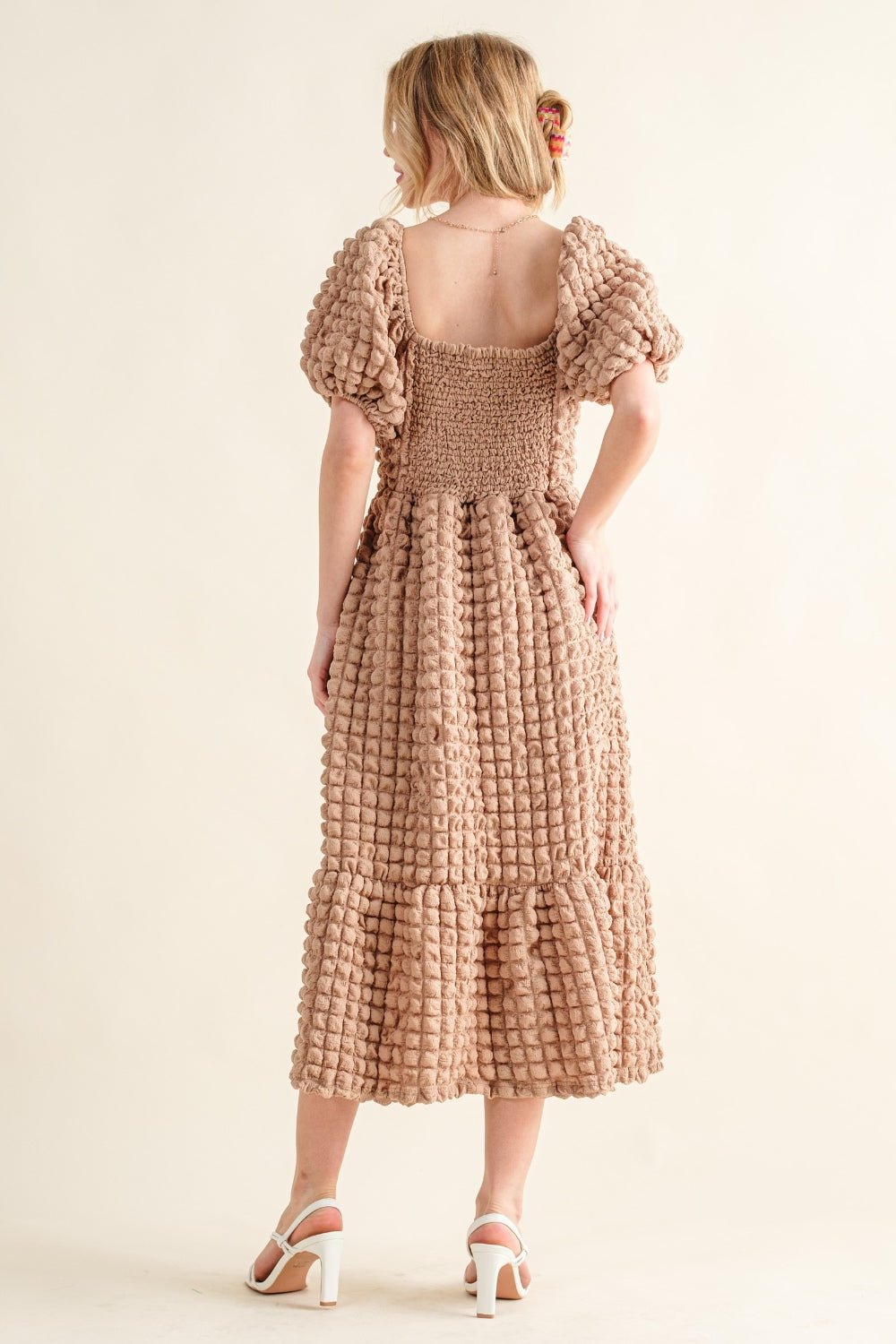 And The Why Full Size Square Neck Puff Sleeve Dress - Dashno's Daily Blessings BoutiqueDresses