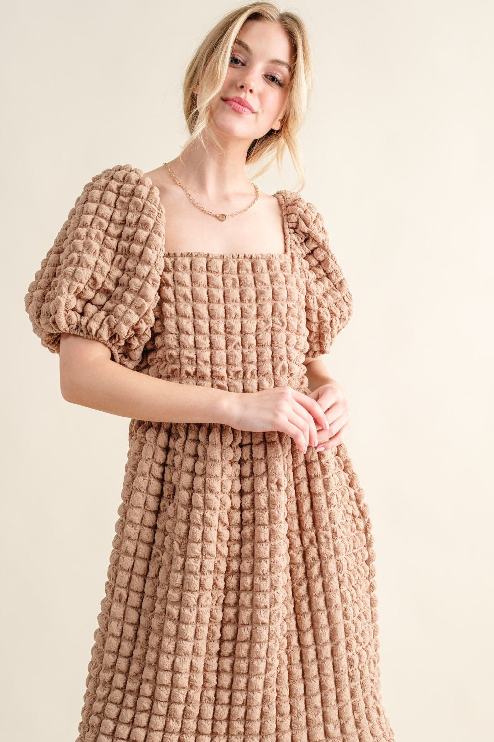 And The Why Full Size Square Neck Puff Sleeve Dress - Dashno's Daily Blessings BoutiqueDresses