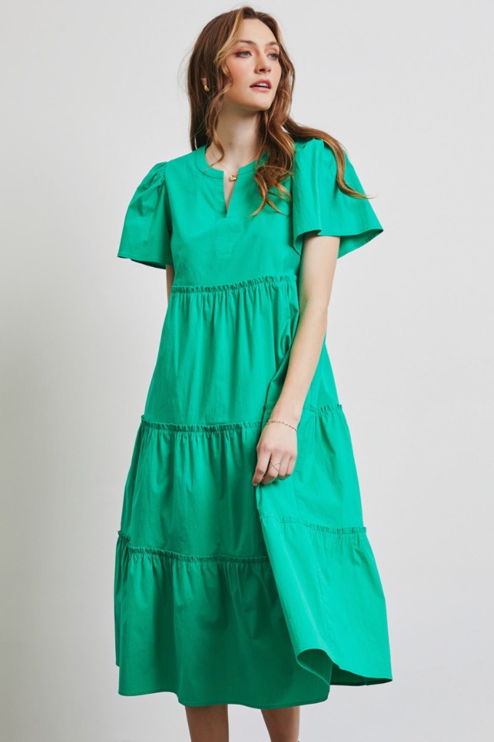 HEYSON Full Size Cotton Poplin Ruffled Tiered Midi Dress - Dashno's Daily Blessings Boutique