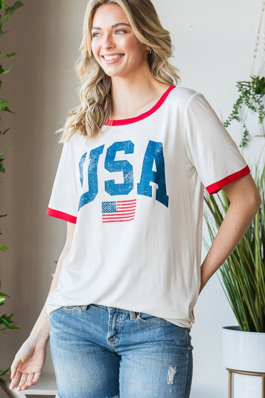 Heimish Full Size USA Contrast Trim Short Sleeve T-Shirt - Dashno's Daily Blessings BoutiqueT-shirts