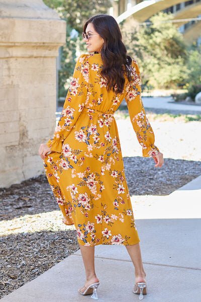 Double Take Full Size Floral Tie Back Flounce Sleeve Dress - Dashno's Daily Blessings Boutique