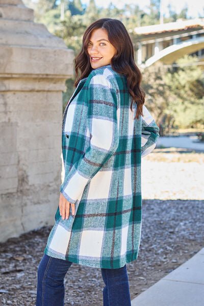 Double Take Full Size Plaid Button Up Lapel Collar Coat - Dashno's Daily Blessings Boutique