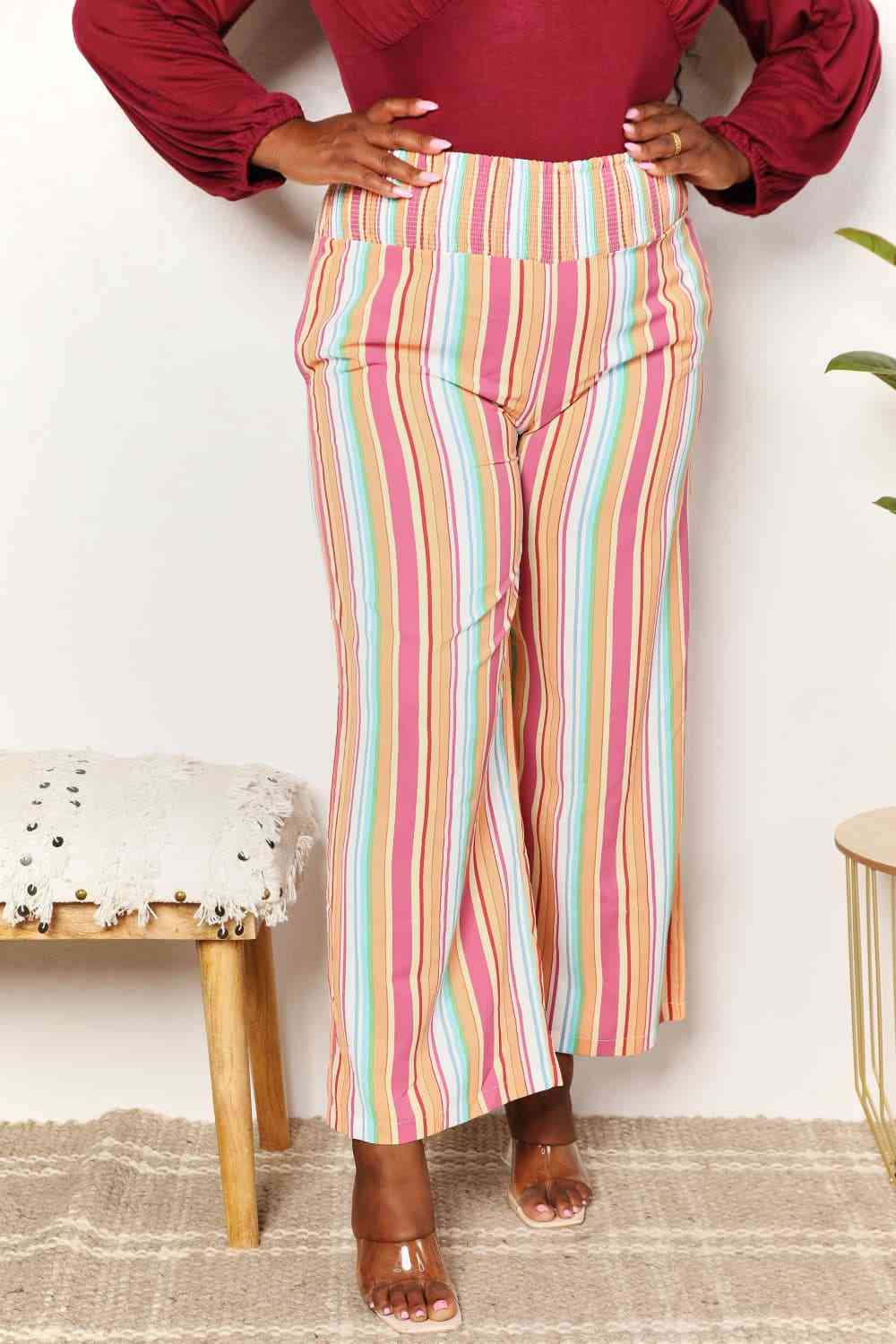 Double Take Striped Smocked Waist Pants with Pockets - Dashno's Daily Blessings Boutique