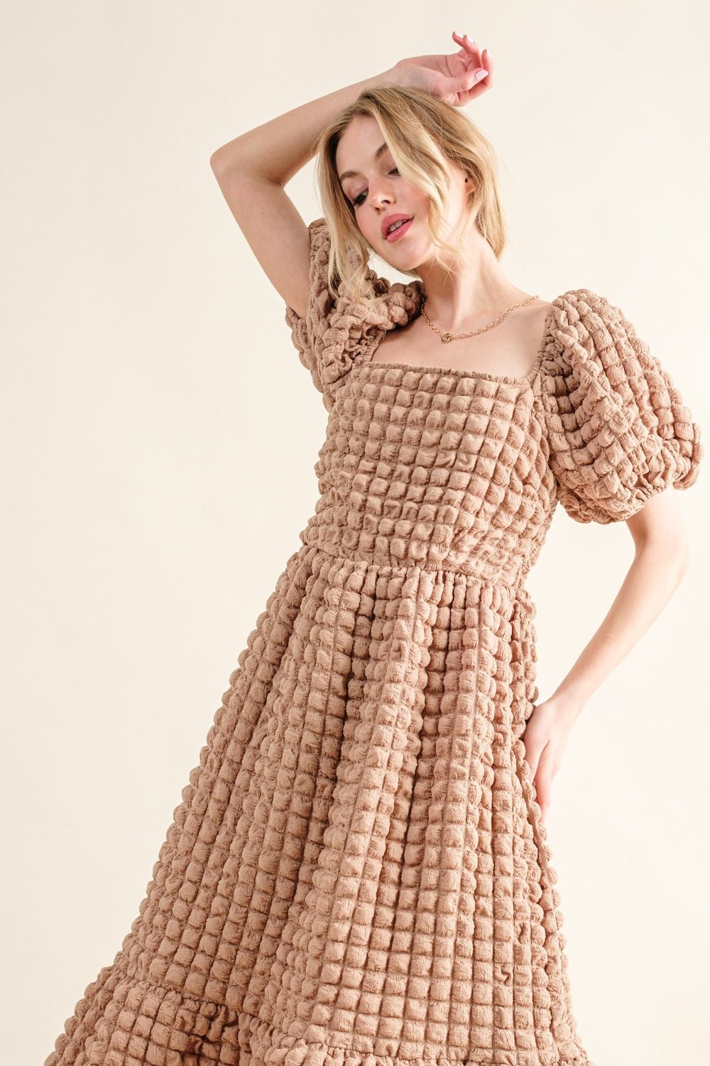 And The Why Full Size Square Neck Puff Sleeve Dress - Dashno's Daily Blessings BoutiqueDresses