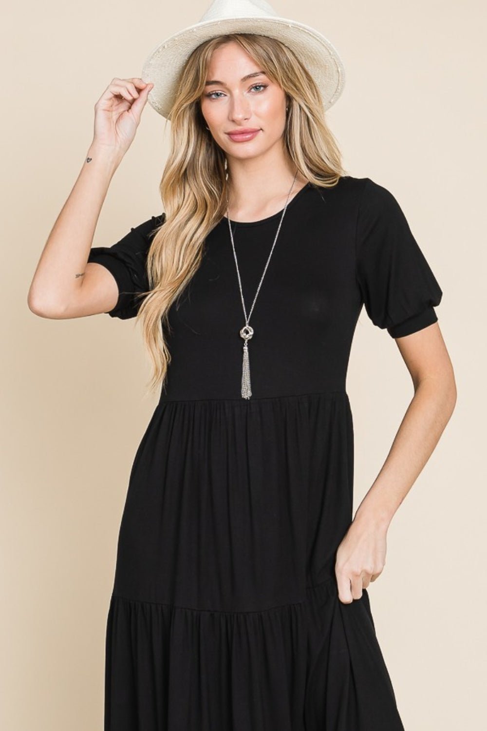 BOMBOM Short Sleeve Tiered Maxi Dress - Dashno's Daily Blessings BoutiqueDresses