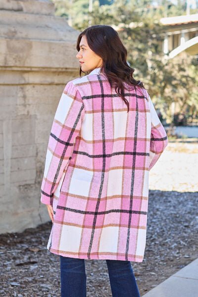 Double Take Full Size Plaid Button Up Lapel Collar Coat - Dashno's Daily Blessings Boutique