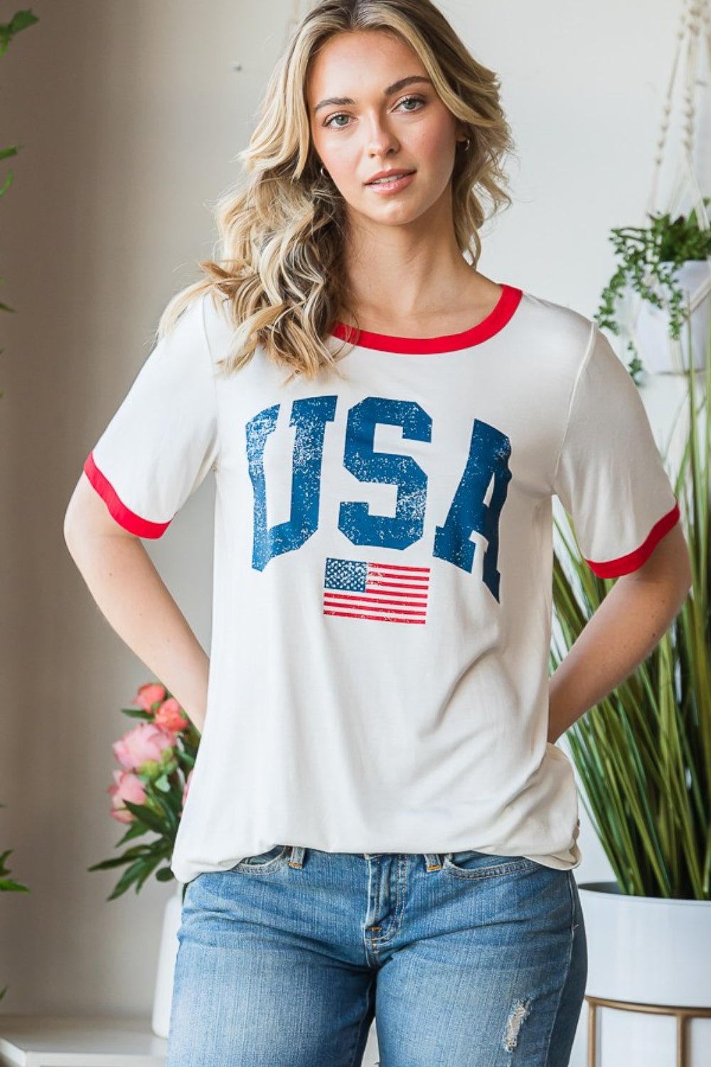 Heimish Full Size USA Contrast Trim Short Sleeve T-Shirt - Dashno's Daily Blessings BoutiqueT-shirts