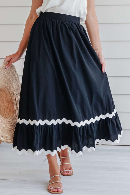 Contrast Trim Elastic Waist Skirt - Dashno's Daily Blessings BoutiqueSkirt