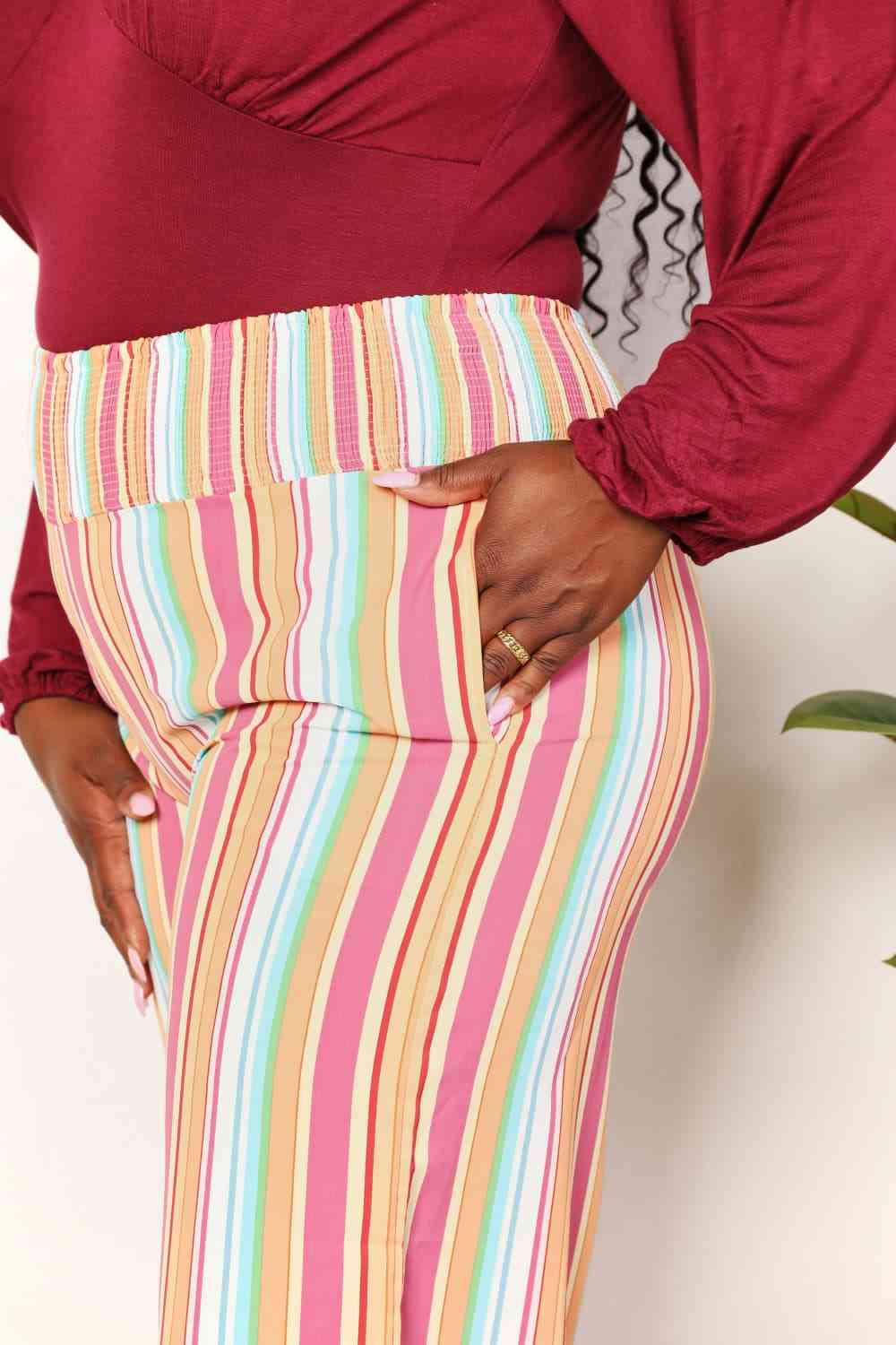Double Take Striped Smocked Waist Pants with Pockets - Dashno's Daily Blessings Boutique