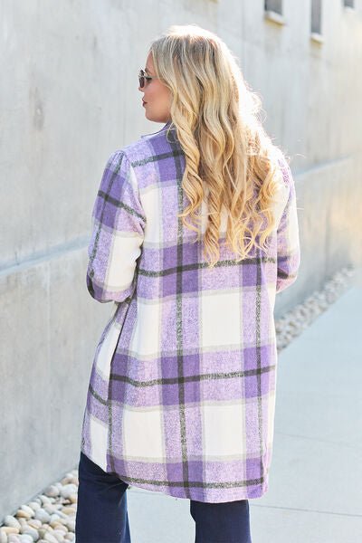 Double Take Full Size Plaid Button Up Lapel Collar Coat - Dashno's Daily Blessings Boutique