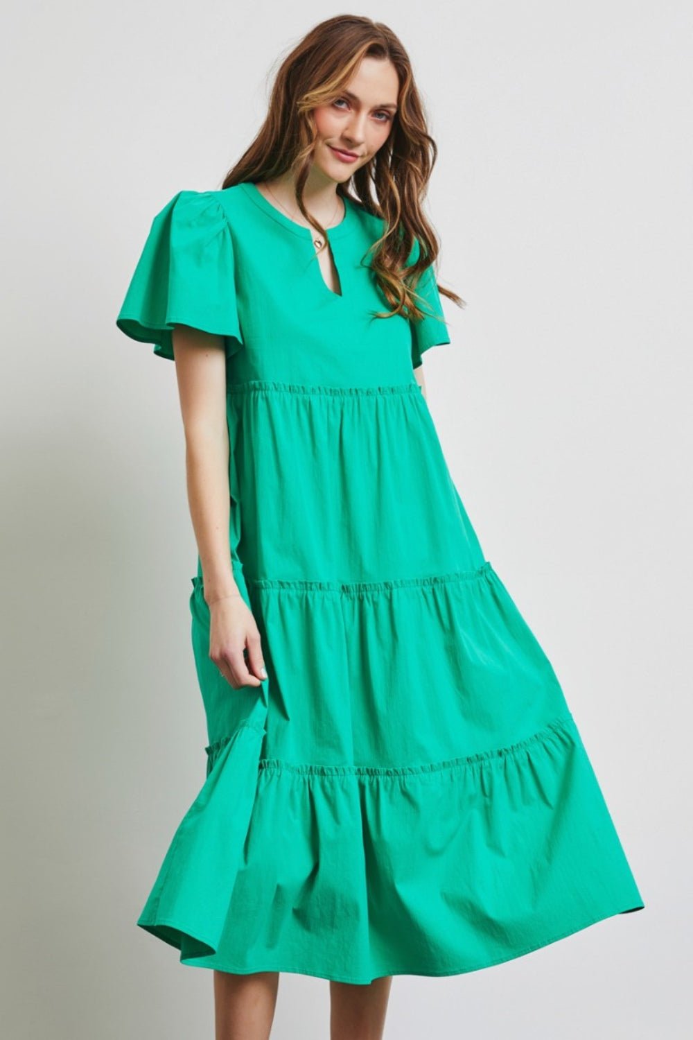 HEYSON Full Size Cotton Poplin Ruffled Tiered Midi Dress - Dashno's Daily Blessings Boutique