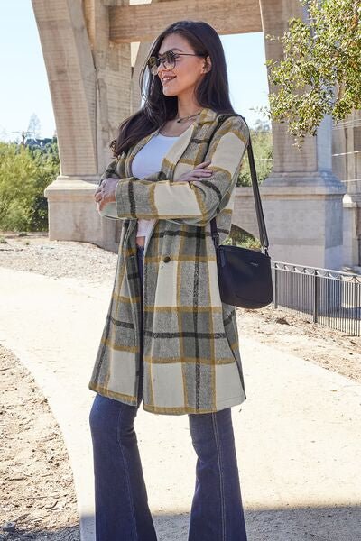 Double Take Full Size Plaid Button Up Lapel Collar Coat - Dashno's Daily Blessings Boutique