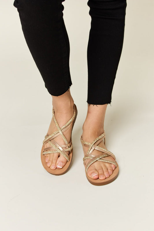 Forever Link Rhinestone Crisscross Flat Sandals - Dashno's Daily Blessings Boutique
