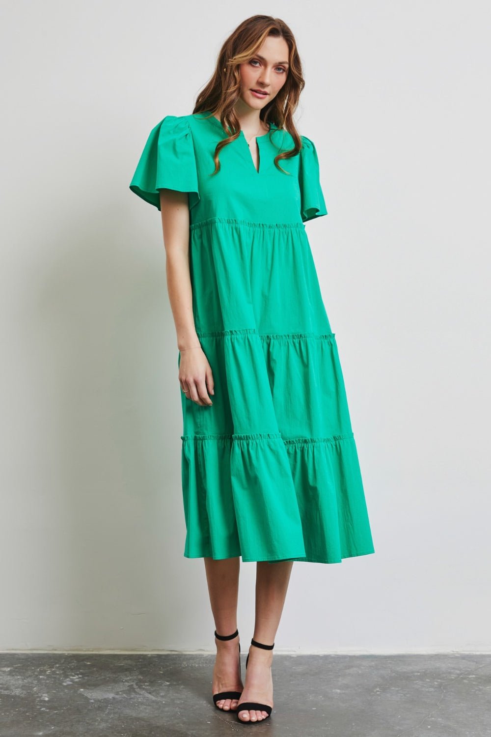 HEYSON Full Size Cotton Poplin Ruffled Tiered Midi Dress - Dashno's Daily Blessings Boutique
