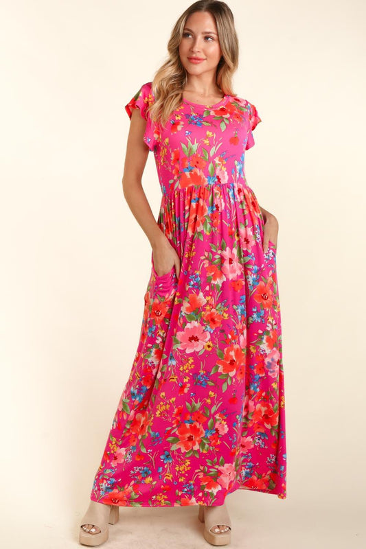 Haptics Floral Ruffled Round Neck Cap Sleeve Dress - Dashno's Daily Blessings BoutiqueDresses