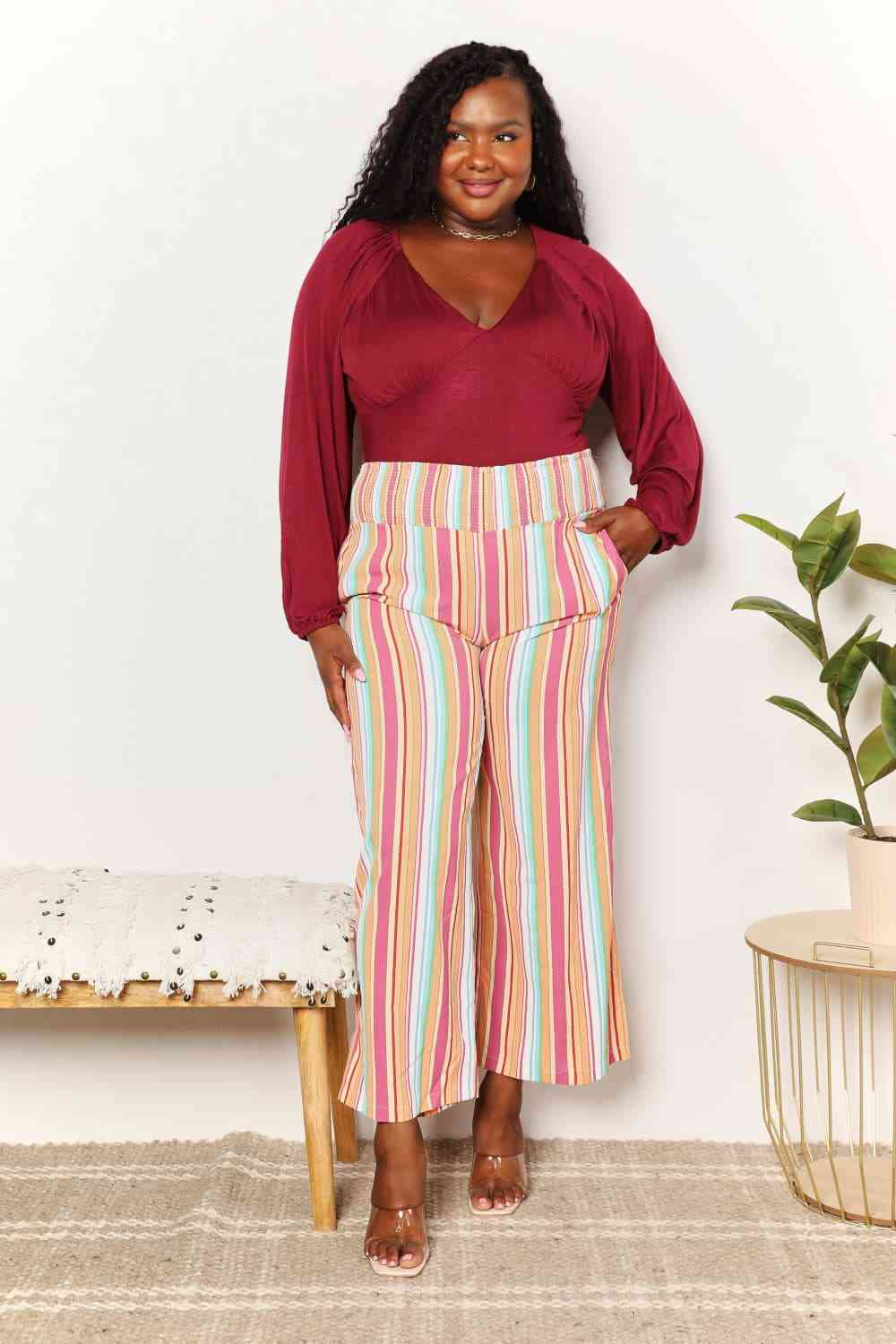 Double Take Striped Smocked Waist Pants with Pockets - Dashno's Daily Blessings Boutique