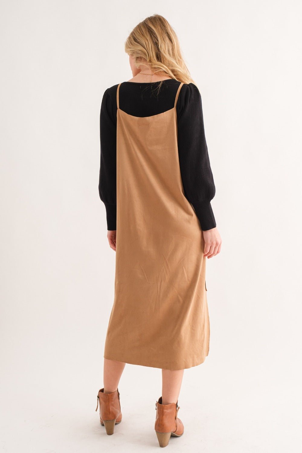 And The Why Faux Suede Cut Edge Slit Cami Midi Dress - Dashno's Daily Blessings BoutiqueDresses