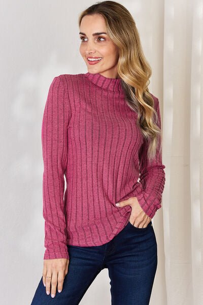 Basic Bae Full Size Ribbed Mock Neck Long Sleeve T-Shirt - Dashno's Daily Blessings Boutique