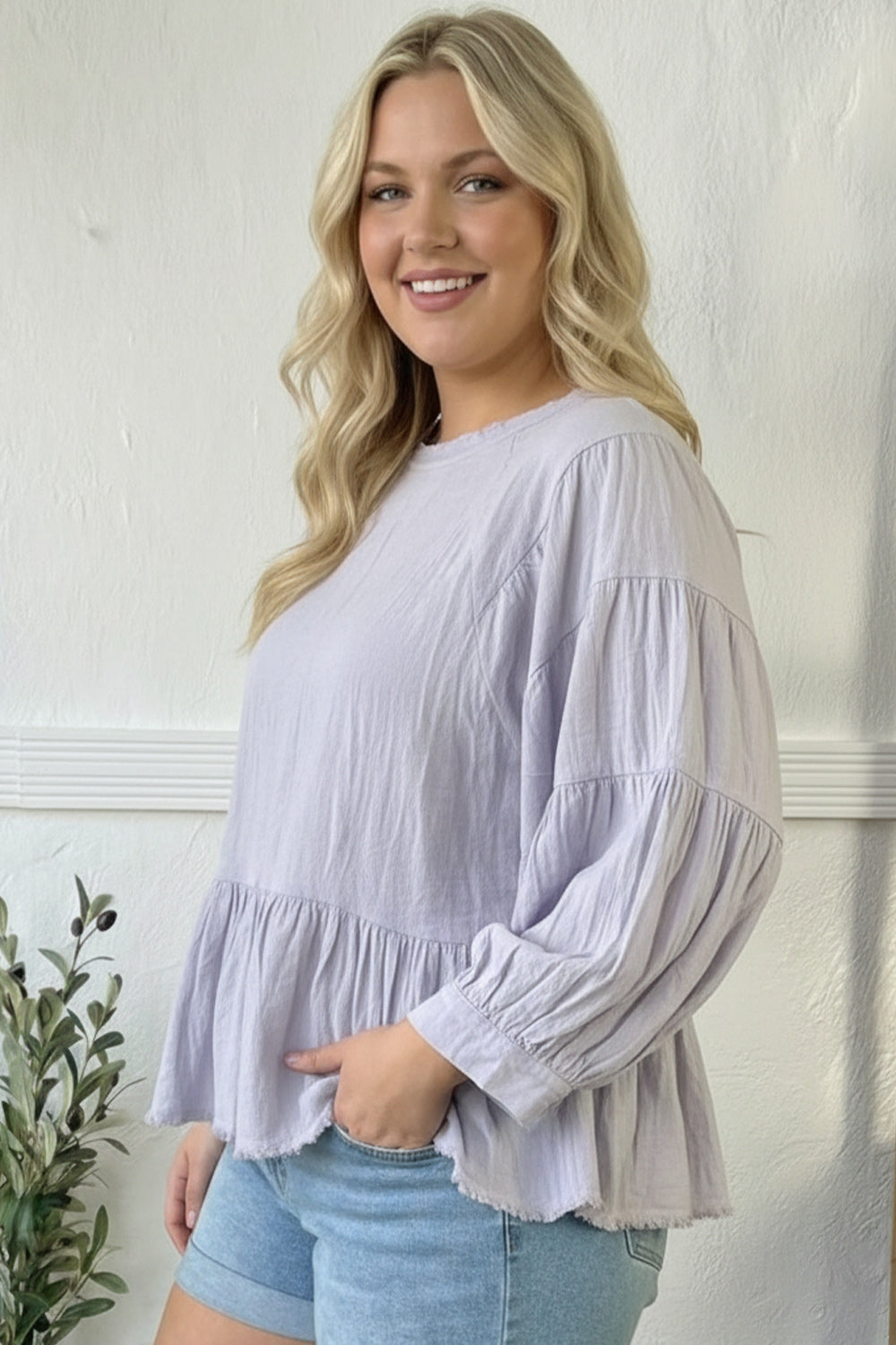 With Gentle Grace Lavender Cotton Blouse