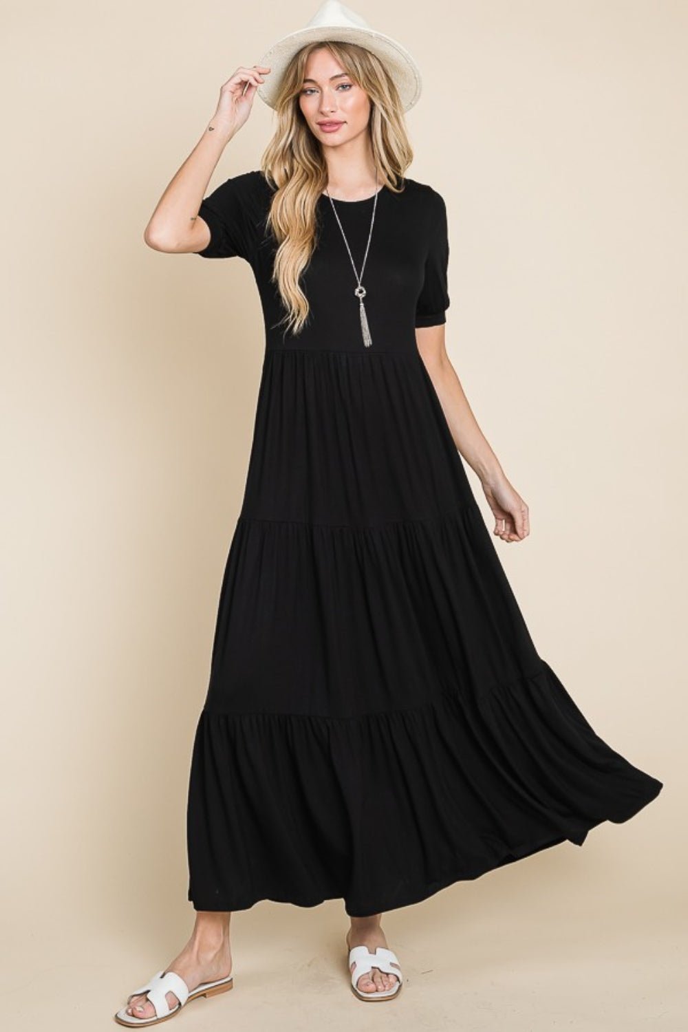 BOMBOM Short Sleeve Tiered Maxi Dress - Dashno's Daily Blessings BoutiqueDresses