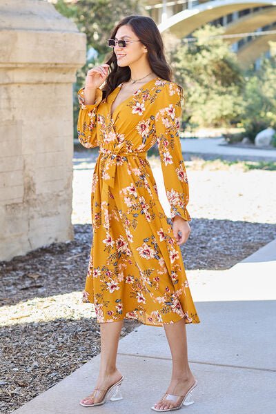 Double Take Full Size Floral Tie Back Flounce Sleeve Dress - Dashno's Daily Blessings Boutique