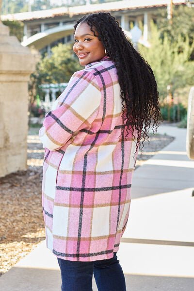 Double Take Full Size Plaid Button Up Lapel Collar Coat - Dashno's Daily Blessings Boutique