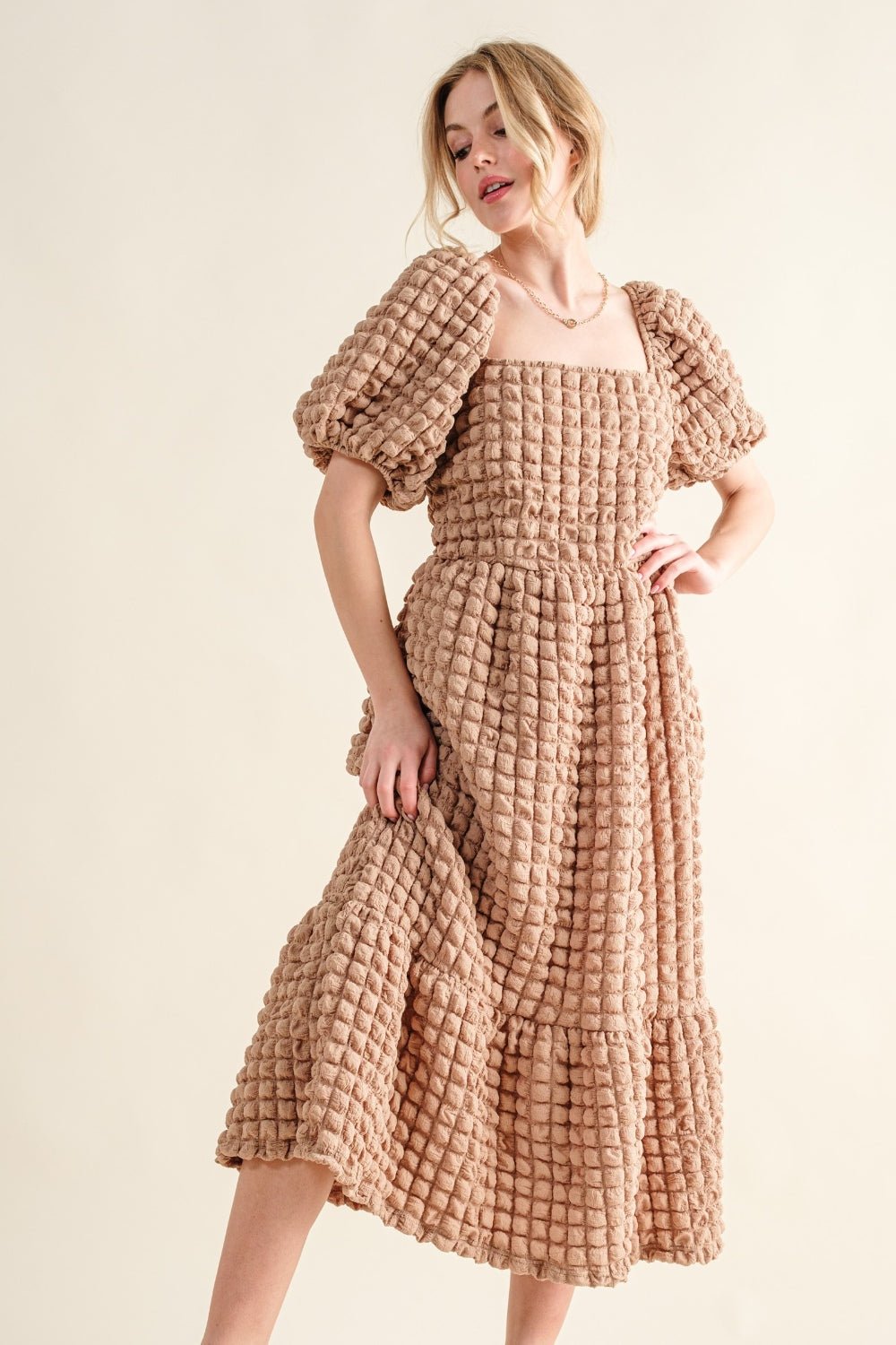 And The Why Full Size Square Neck Puff Sleeve Dress - Dashno's Daily Blessings BoutiqueDresses