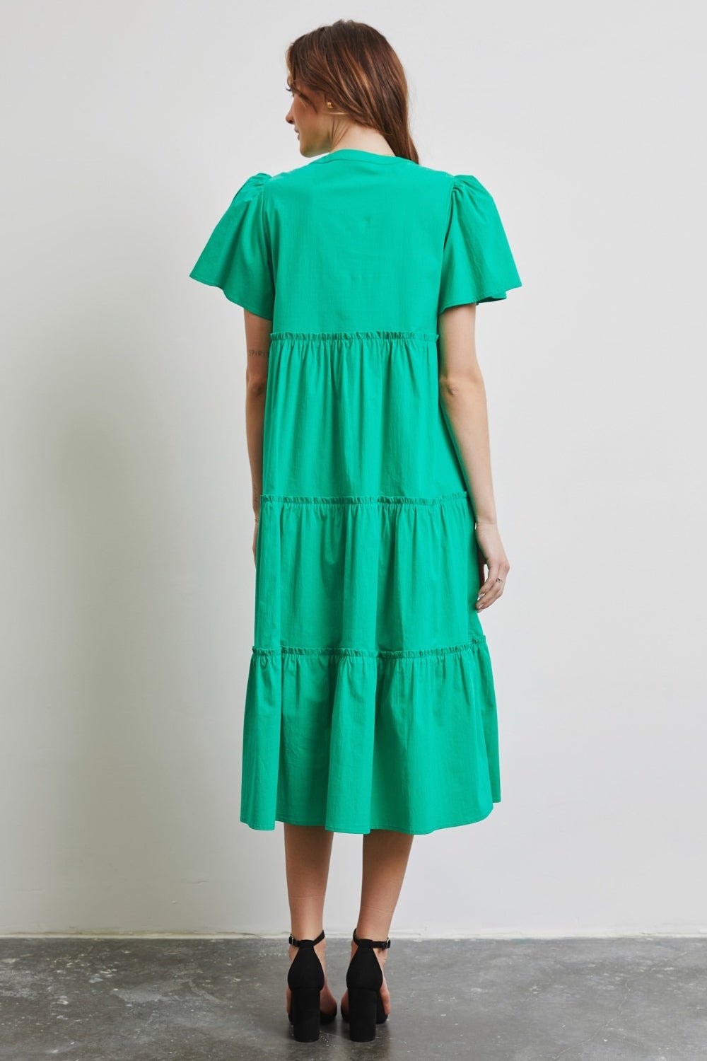 HEYSON Full Size Cotton Poplin Ruffled Tiered Midi Dress - Dashno's Daily Blessings Boutique