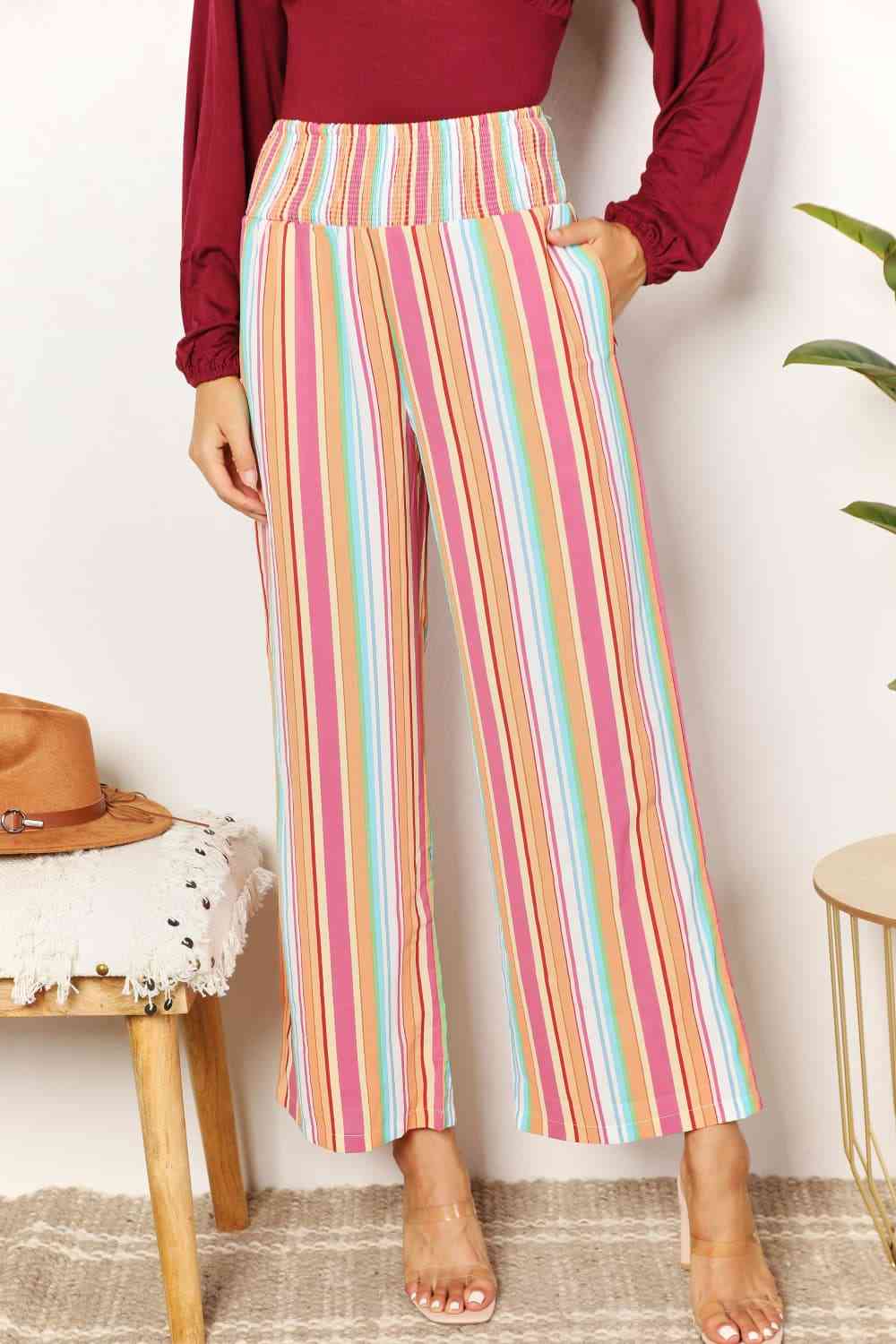 Double Take Striped Smocked Waist Pants with Pockets - Dashno's Daily Blessings Boutique