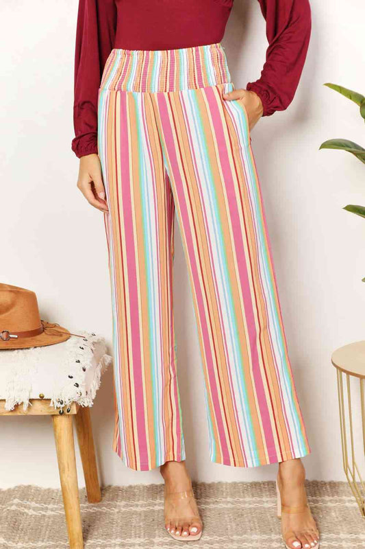Double Take Striped Smocked Waist Pants with Pockets - Dashno's Daily Blessings Boutique