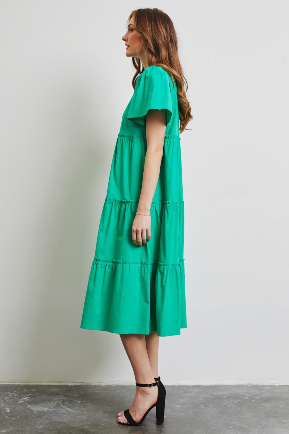 HEYSON Full Size Cotton Poplin Ruffled Tiered Midi Dress - Dashno's Daily Blessings Boutique