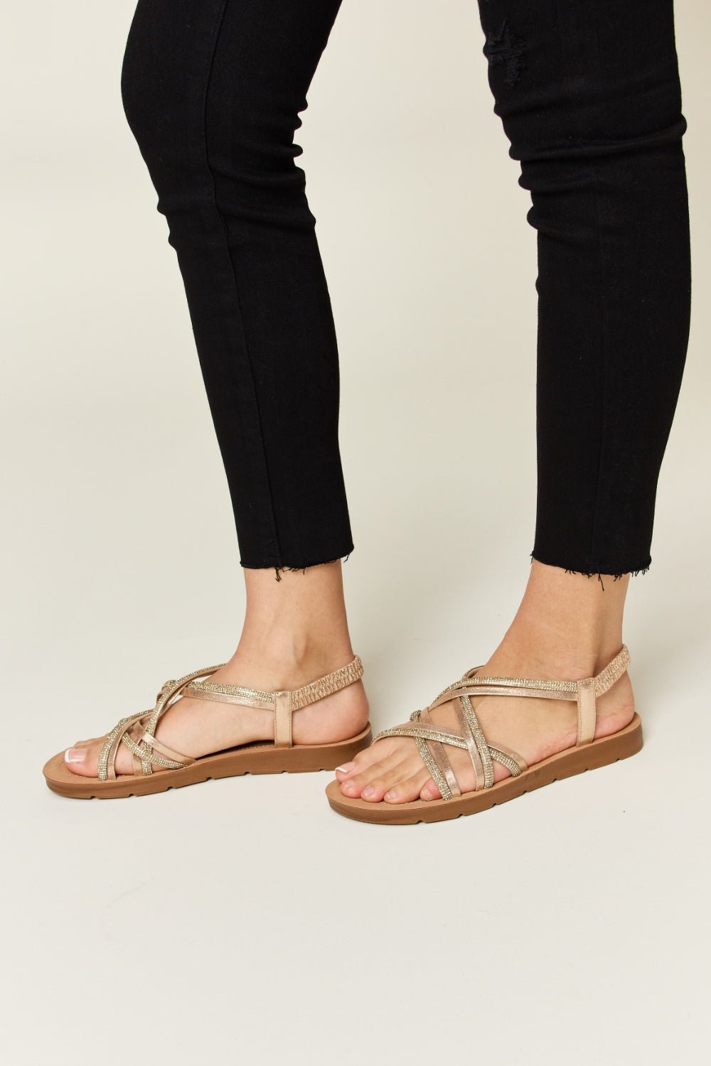 Forever Link Rhinestone Crisscross Flat Sandals - Dashno's Daily Blessings Boutique
