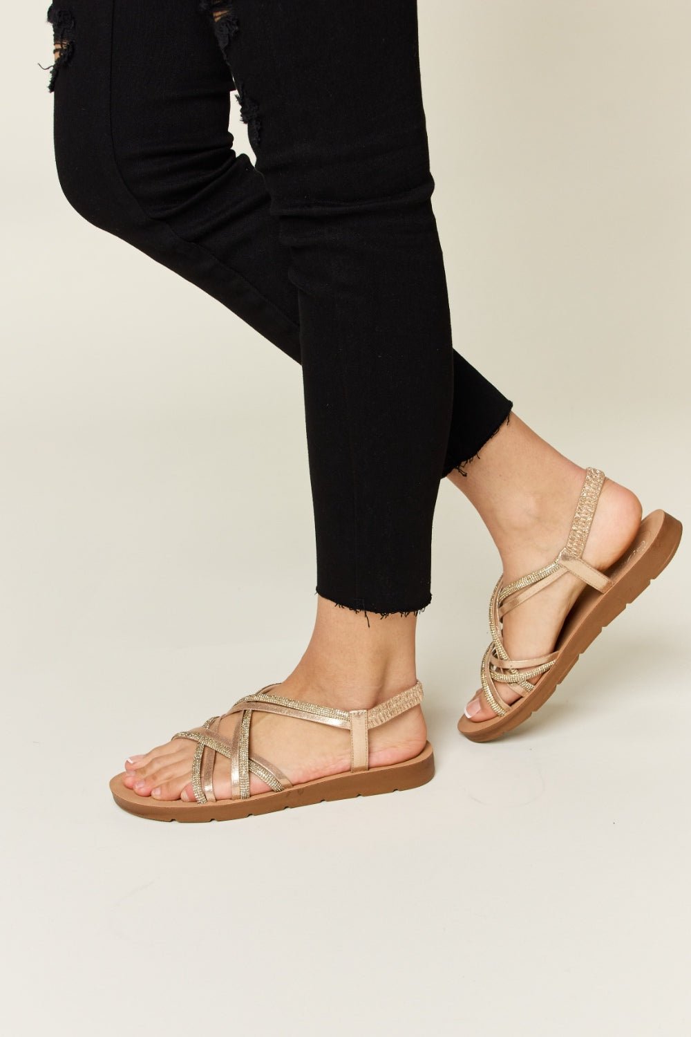 Forever Link Rhinestone Crisscross Flat Sandals - Dashno's Daily Blessings Boutique