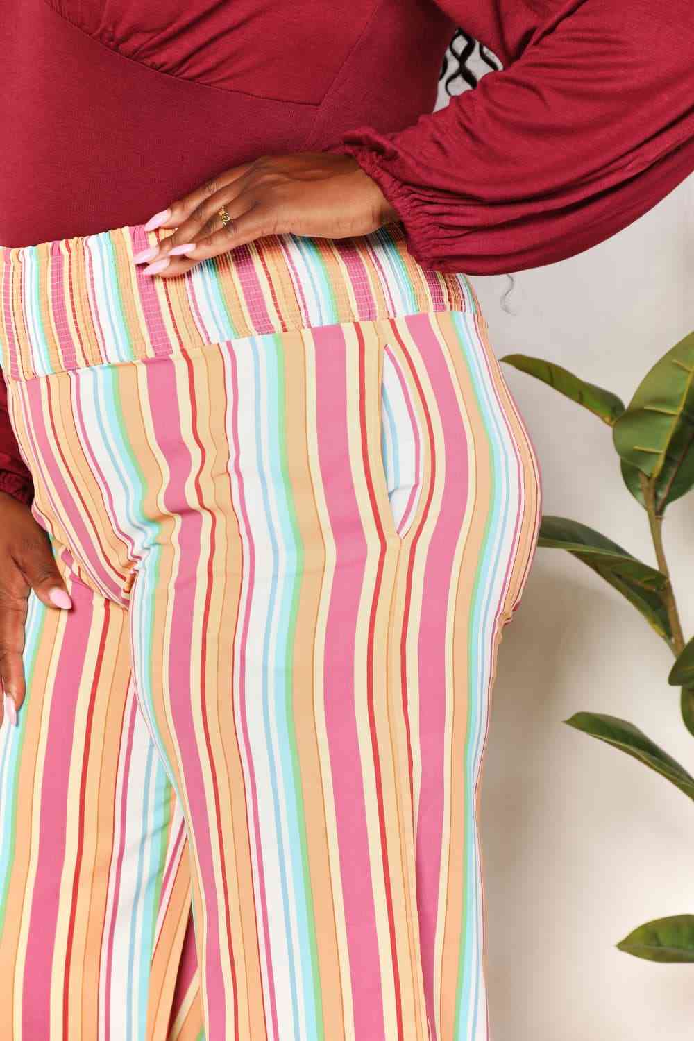 Double Take Striped Smocked Waist Pants with Pockets - Dashno's Daily Blessings Boutique