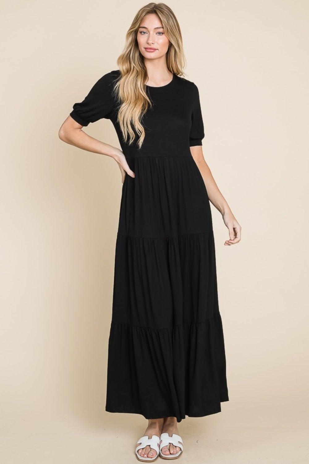 BOMBOM Short Sleeve Tiered Maxi Dress - Dashno's Daily Blessings BoutiqueDresses