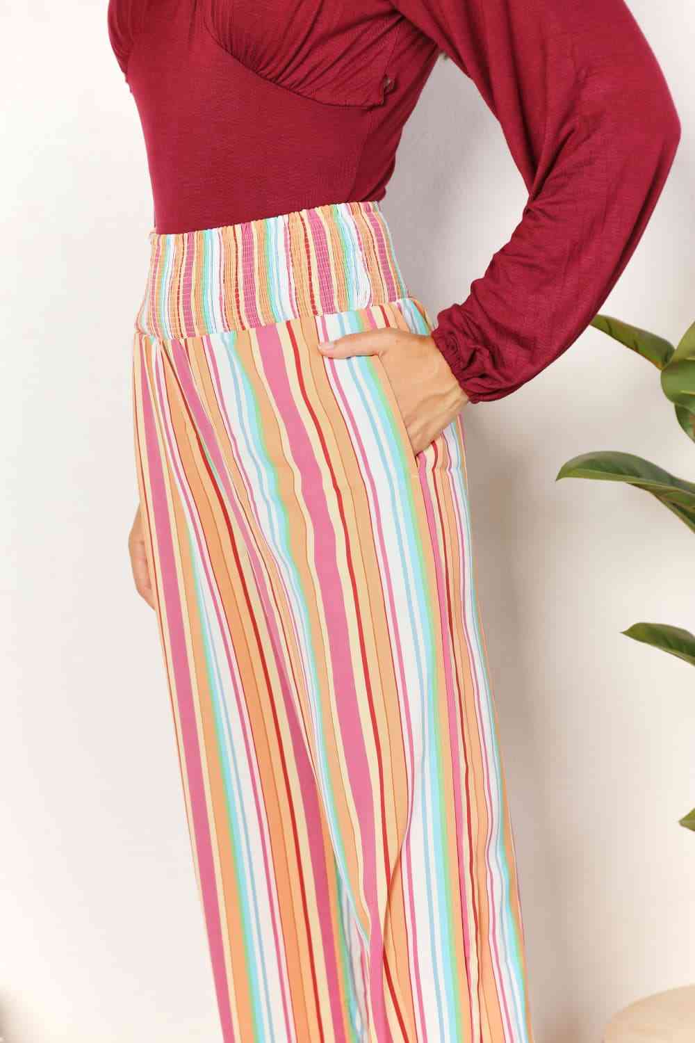 Double Take Striped Smocked Waist Pants with Pockets - Dashno's Daily Blessings Boutique